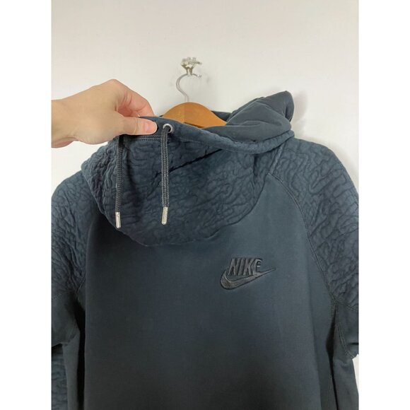 Nike Women's Medium Black Cowlneck Full Pull Over Hoodie Quilted Pattern Sleeve - Picture 5 of 10